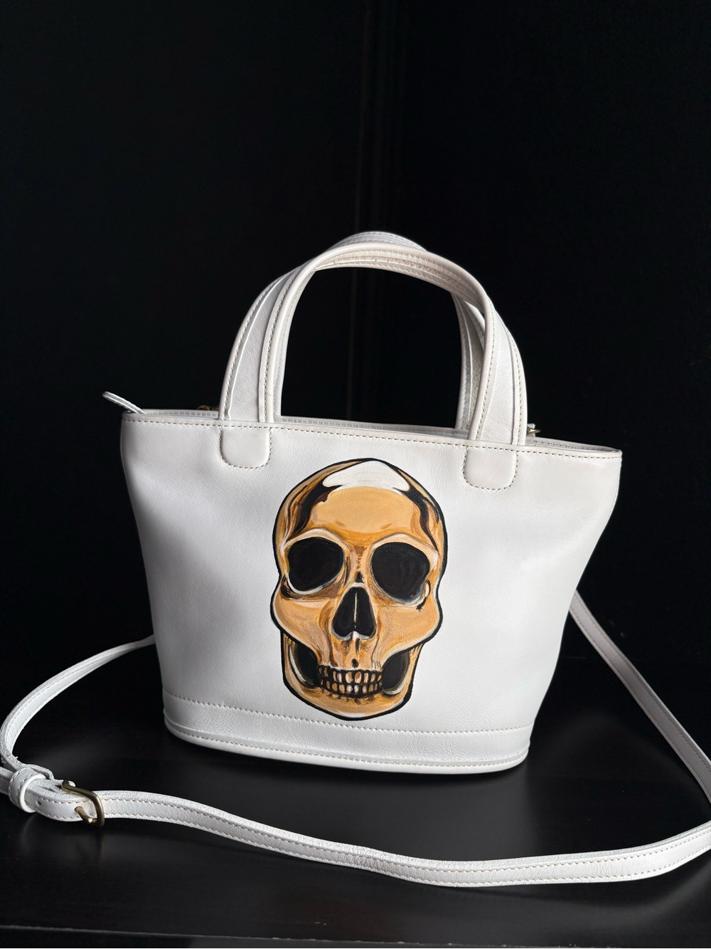 Vintage Coach White Leather Skull La Mort  Art Tote  Crossbody  Bleeker Bag 9301